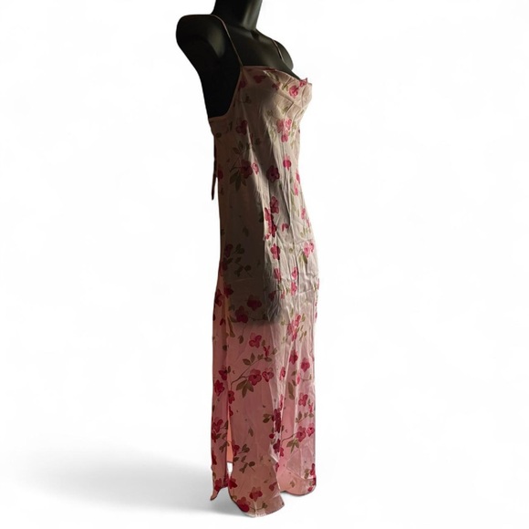 Y2K vintage silky satiny slip dress - floral pink - Picture 3 of 8